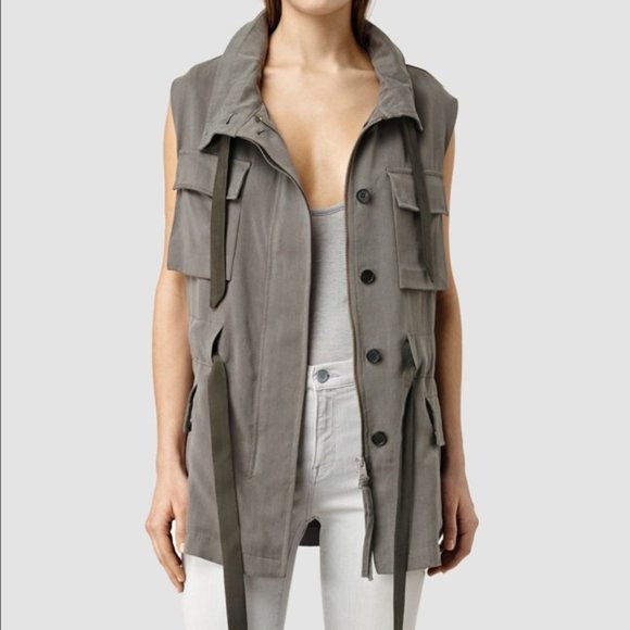 All Saints Jackets & Blazers - All Saints Aiya Sleeveless Vest Khaki Green Size US 6
